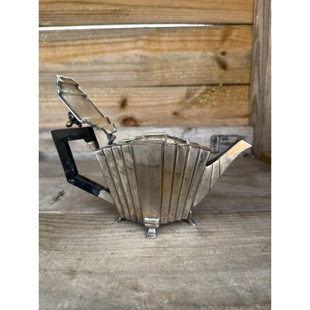 Antique Art Deco Stylish Silverplate‎ Teapot with Ebony Handle